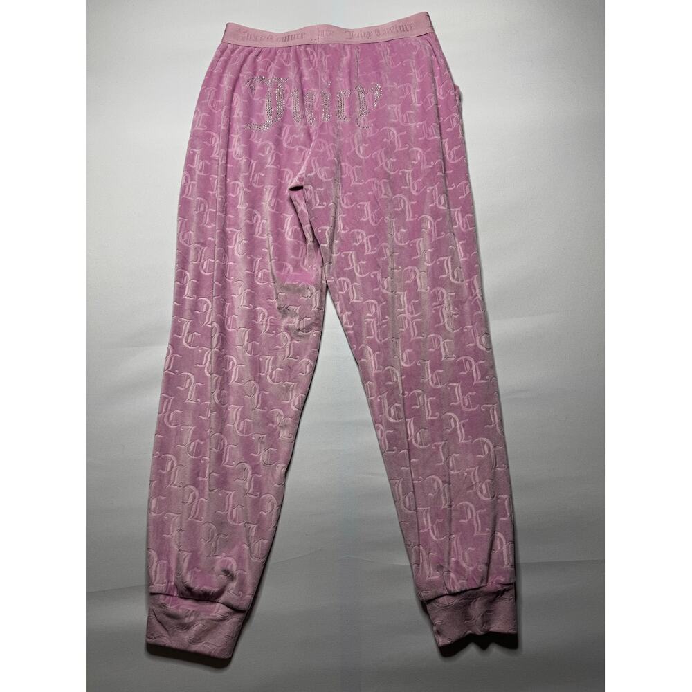 Juicy Couture Women's Pink Velour Rhinestoneβ Emblem Jogger Sweatpants - Size S*